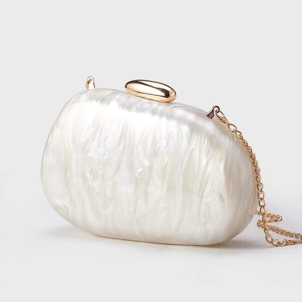 2025 women's new shoulder oblique span bag, special-shaped shell acrylic bag, fashionable wedding dinner clutch bag