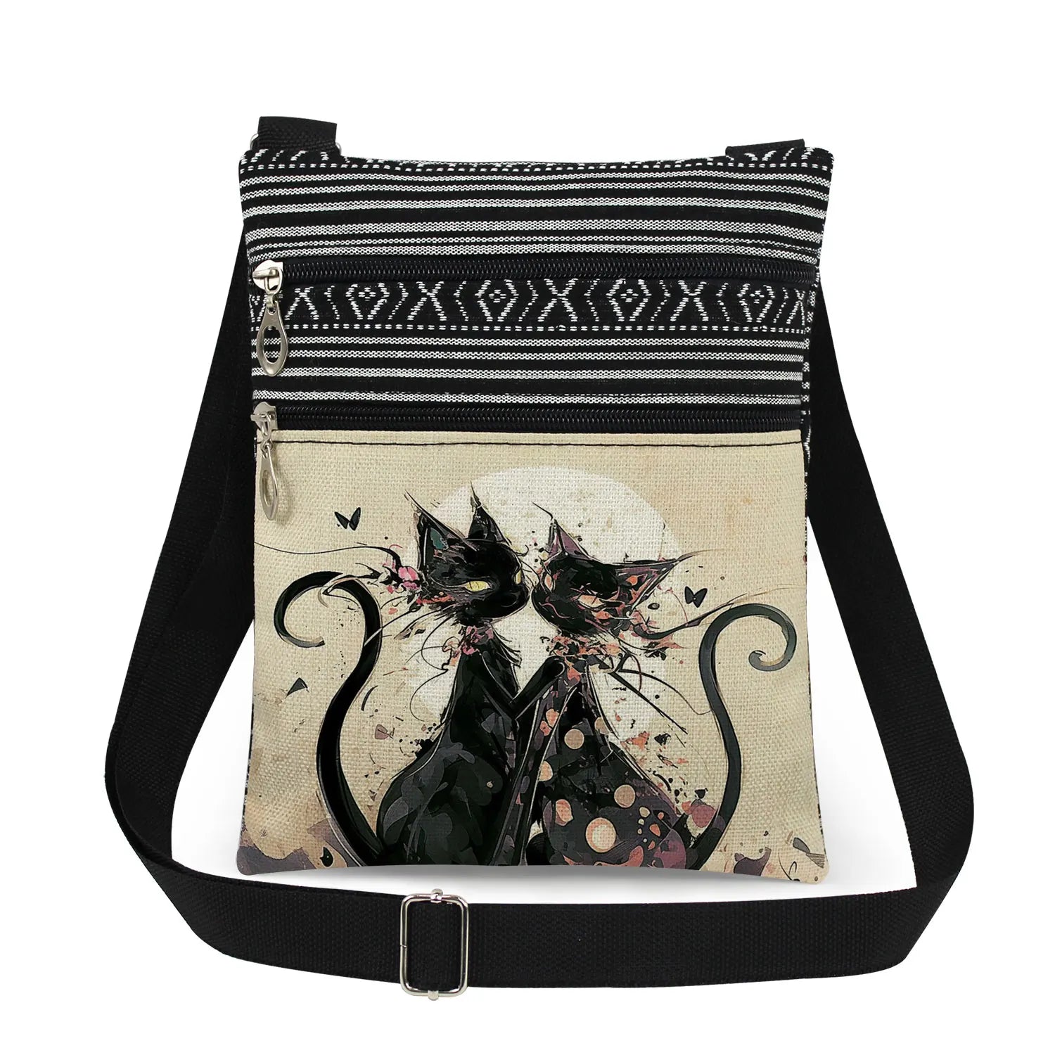 Cute Cartoon Black Cat Print Crossbody Bags Shoulder Bags For Women Daily Travel Portable Small Messenger Bags Catkeeper Gift