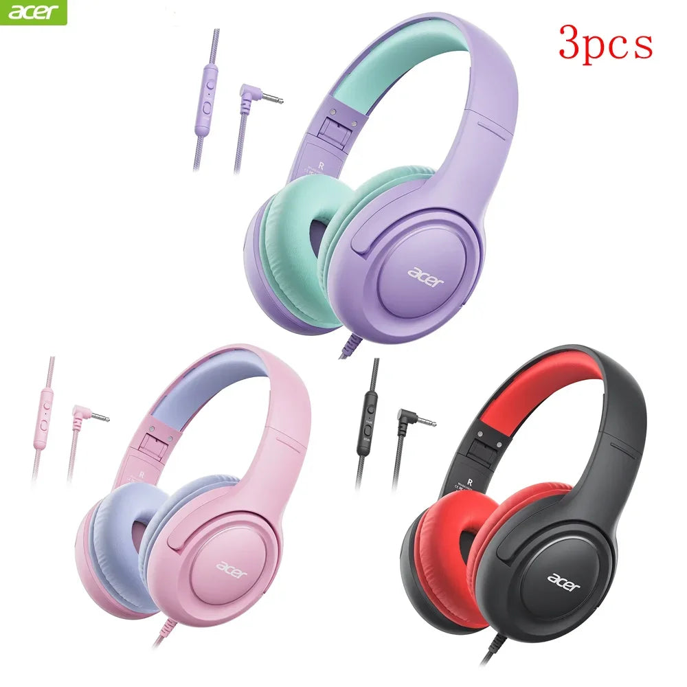 Acer Kids Headphones with Cord for School Over-Ear 85/94dB Volume Limiter 3.5mm Jack Foldable Stereo Headset for Toddlers