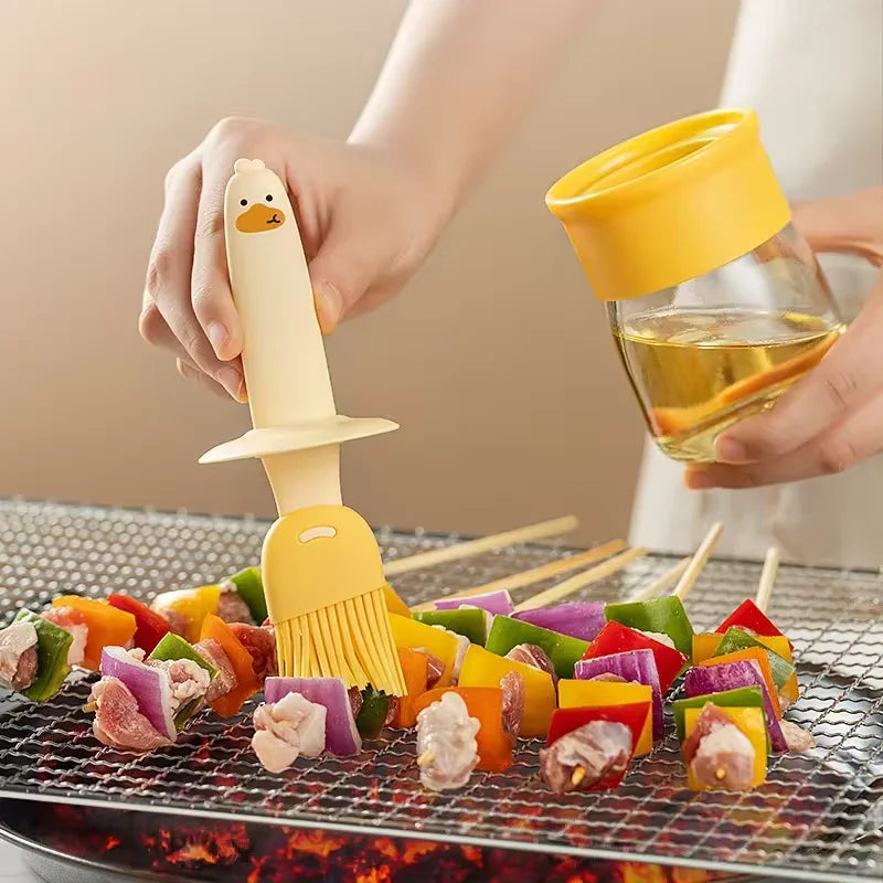 Household silicone oil brush with bottle - kitchen pancake food-grade barbecue baking all-in-one oil brush bottle
