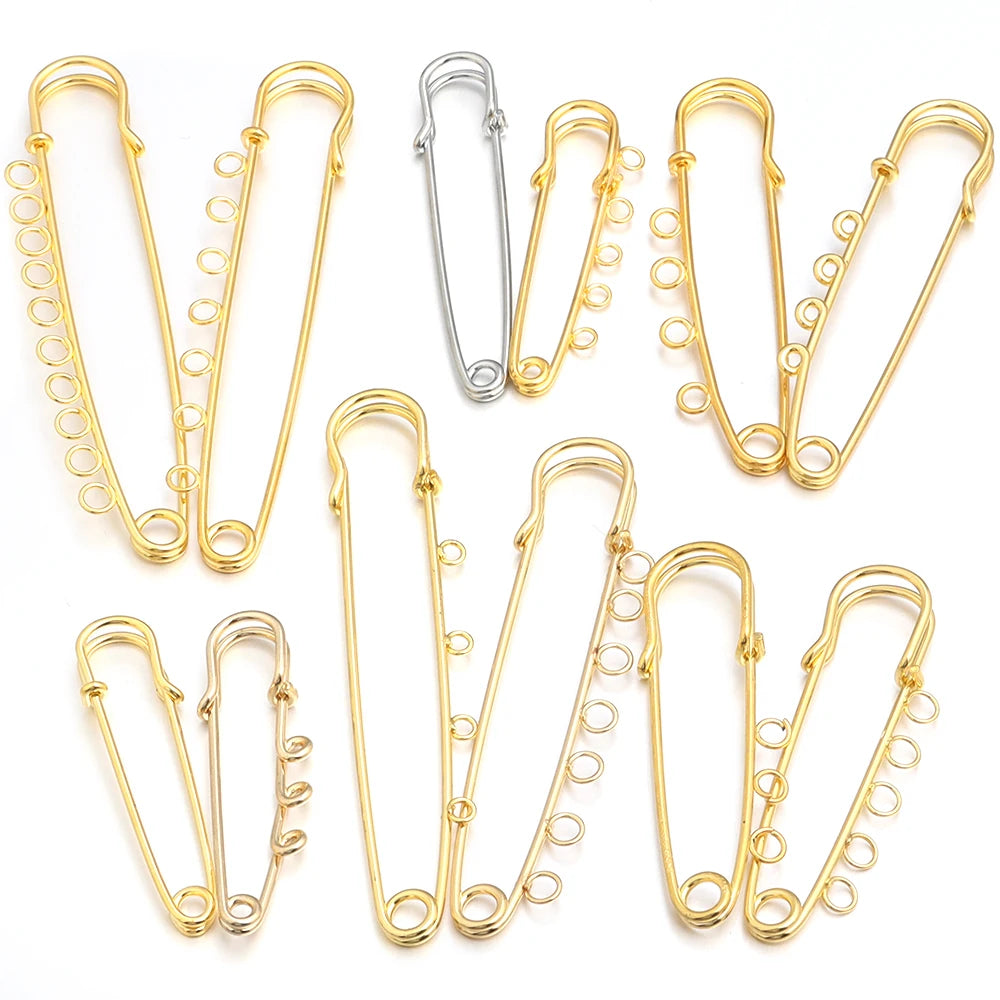5-10pcs/lot Safety Pins Brooches Blank Base Brooch Pin With Loops Fasteners Pin For DIY Jewelry Making Brooch Charm Accessories