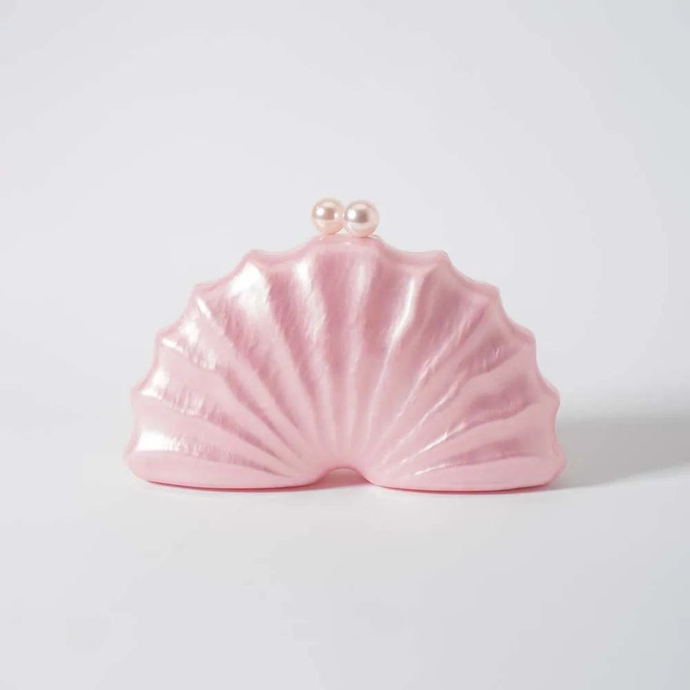 Acrylic shell shape clutch bag women designer evening party cute purse white pink champagne shell handbag chain shoulder bag sac