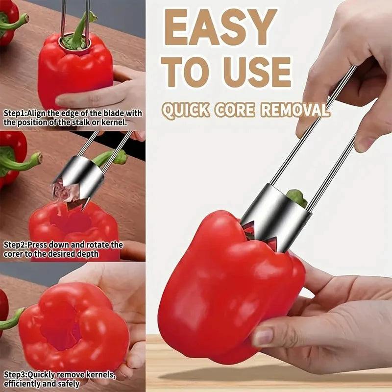 Stainless Steel Fruit Vegetable Corer, Efficient Core Remover Tool for Apple Pepper Tomato Cucumber, Easy Home Kitchen Gadget