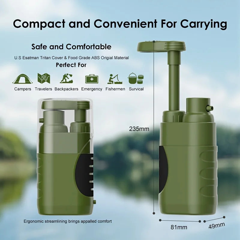 Water Purifier Pump With Replaceable Carbon 0.01 Micron Water Filter Portable Outdoor Emergency And Survival Gear Camping Hiking