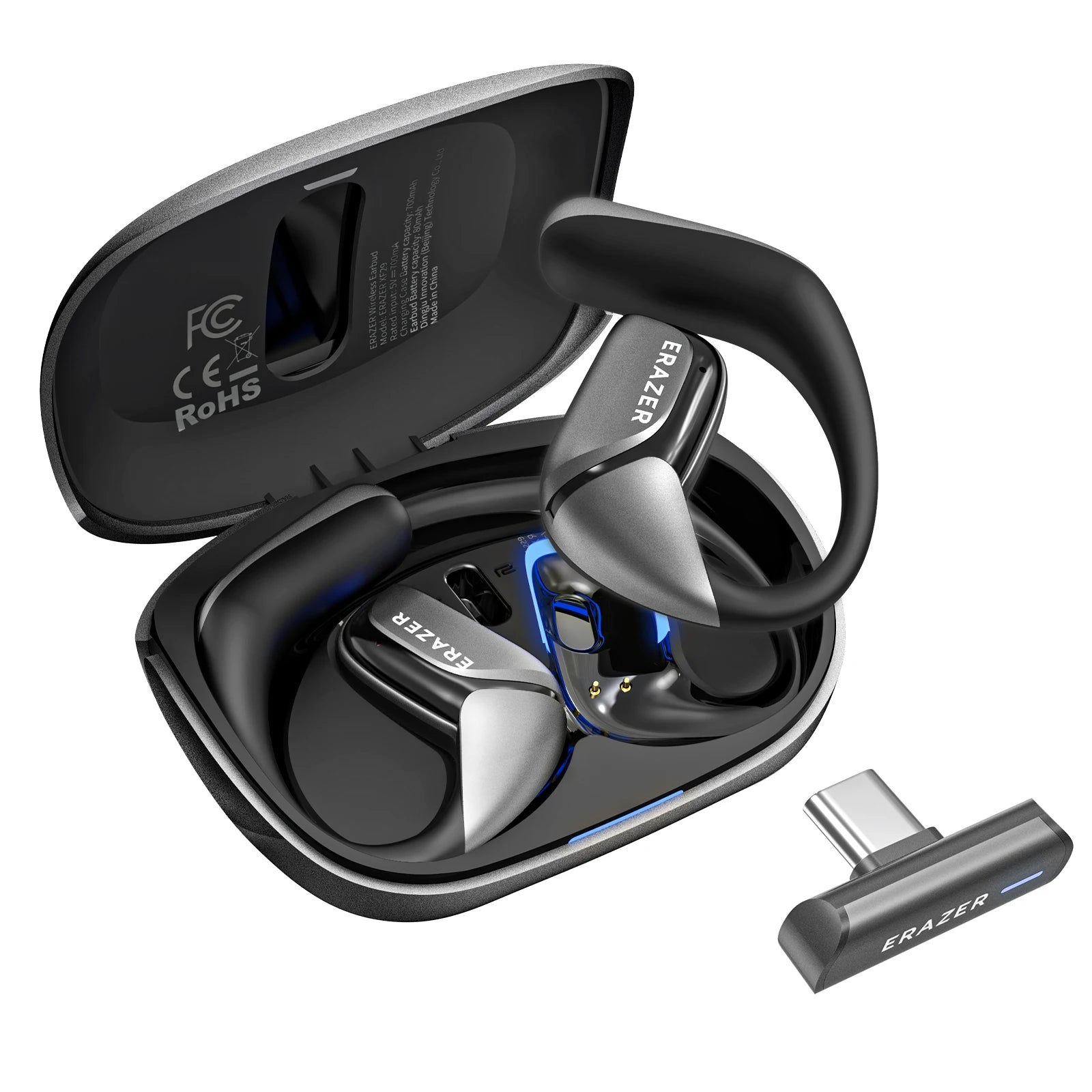 ERAZER XF29 Open Ear Gaming Earbuds with 2.4G Dongle, 20ms Ultra Low Latency Bluetooth Headphones ENC Call for PC Switch PS5 VR