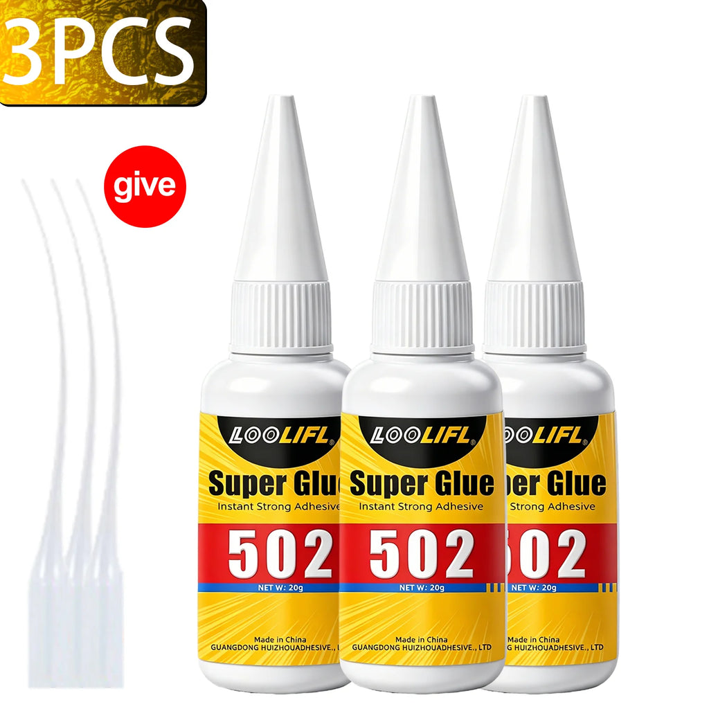 LOOLIFL 502 Super Glue Quick-drying Instant  Cyanoacrylate Adhesive Leather Rubber Glass Wood Metal Strong Bond Liquid Glue Tool