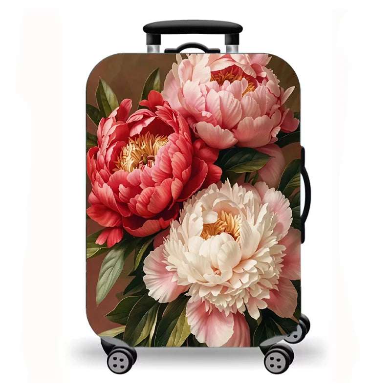 Luggage Cover, Luxury Floral Rose Print Stretch Suitcase Protector for Travel, Elegant Peony Sunflower Art Design