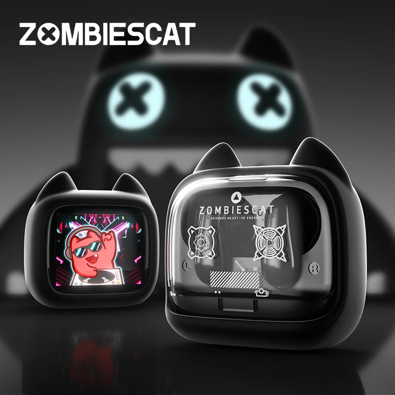 Zombiescat Touch Screen Bluetooth 6.0 Earphones ENC Call Noise Canceling Headphone HiFi Sound TWS Wireless EarBuds with Lanyard
