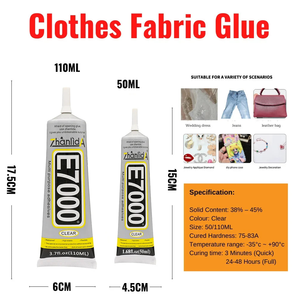 E7000 Glue Clear Contact DIY Cloth Fibre Fabric Adhesive Multipurpose for Wedding Dress Leather Bag Diamond Glass