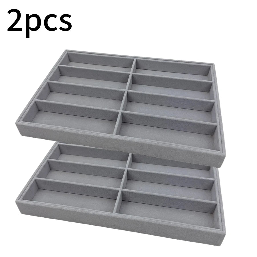 Versatile Gray Velvet Organizer Tray for Glasses, Jewelry & Watches - 8-Compartment, Stackable Display Storage Box, Jewelry Tray
