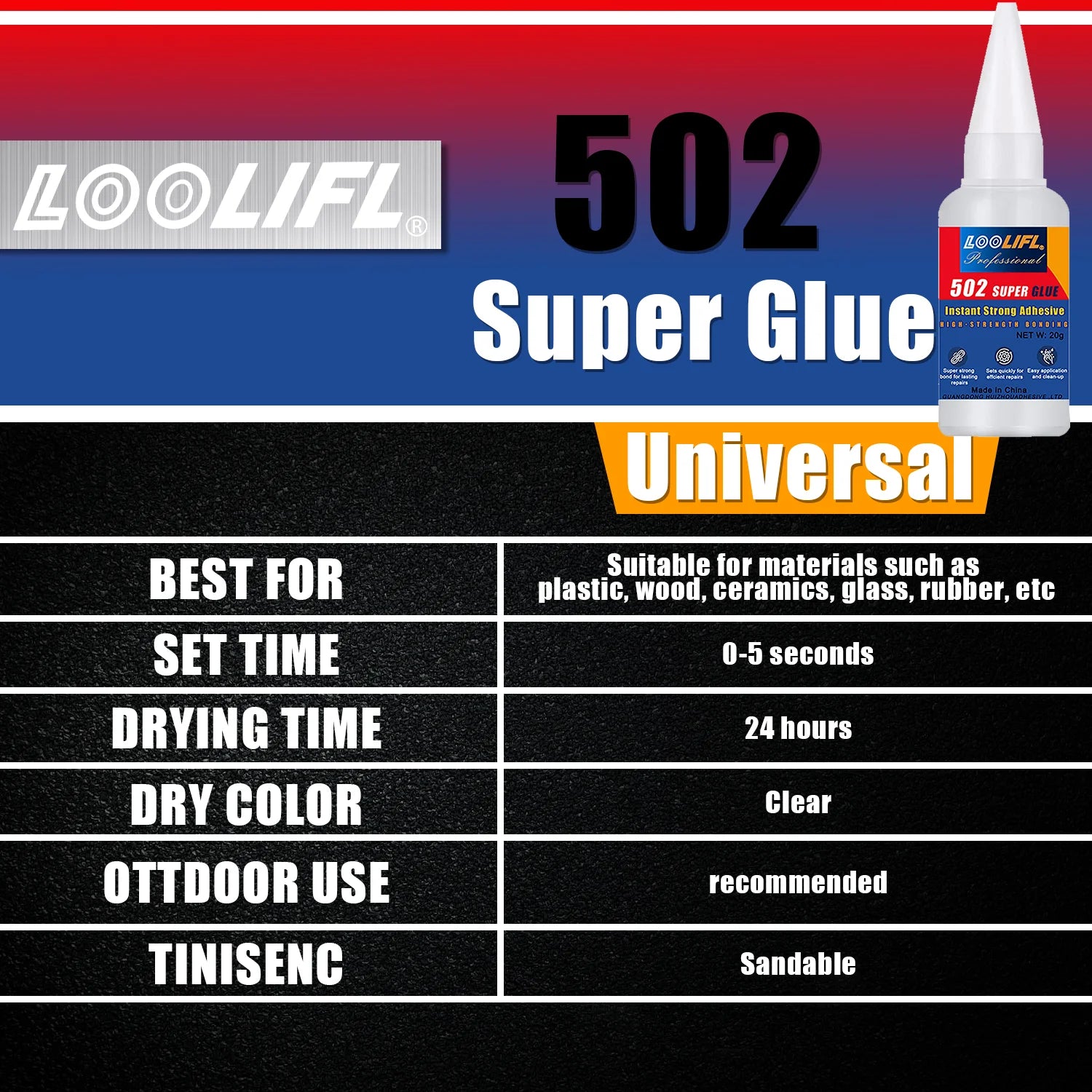 LOOLIFL 1-10 PCS Super glue 502 High Strength Quick-drying Cyanoacrylate Adhesive for leather, rubber, wood, Metal Liquid glue