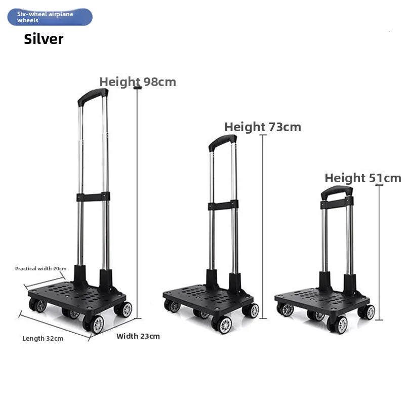 Portable Lightweight Aluminum Alloy Wheelbarrow Hand-Pulled Cart Foldable Brake Function Handy Shopping Car for Easy Storage