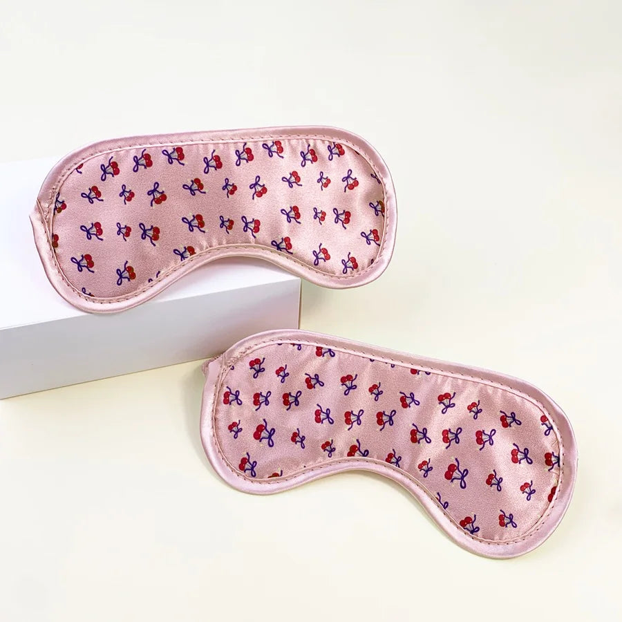 🌟 Top Rated! Pink Cherry Satin Eye Mask, Ultra-Soft Blackout Sleep Cover, Perfect for Naps, Flights & as a Universal Gift for A
