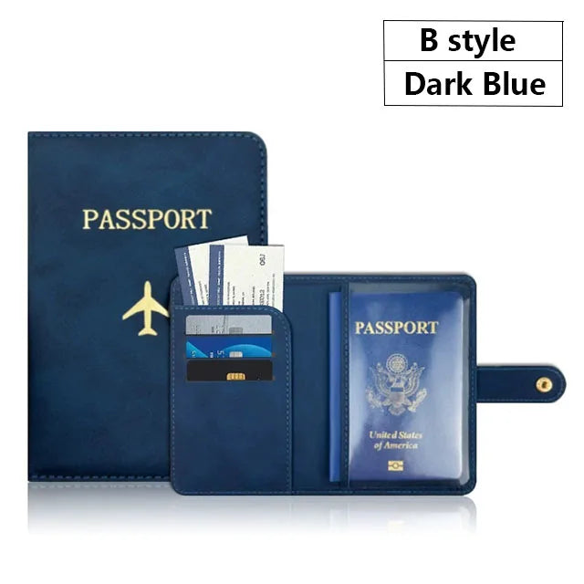 Soft PU Leather Multi Slot Passport Cover with Airplane Logo Snap Closure SIM Card Holder Travel ID Document Ticket Wallet