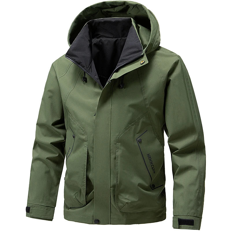 2026 Spring Waterproof Hooded Jacket Men Outdoor Softshell Zip Up Windbreaker Jackets Hiking Camping Coat Autumn Thin Overcoat