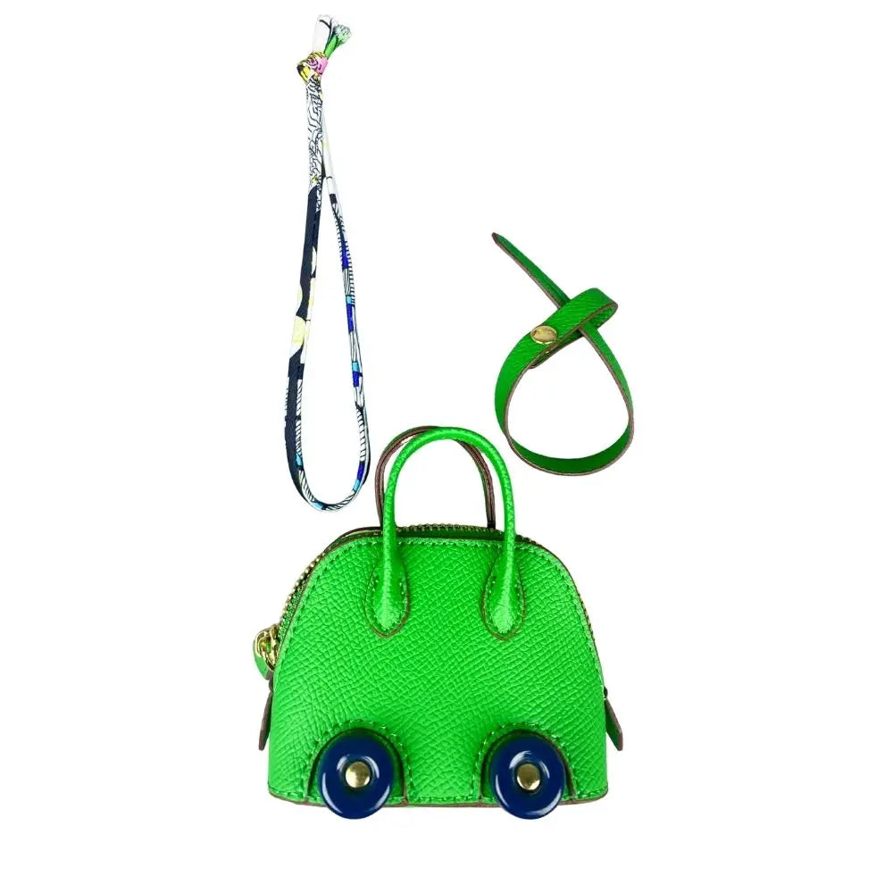 Leather Mini Bag Charm With Cute Wheels - Earphones & Lipstick Pouch with Dual Straps-PU Leather-Ideal For Bag Accessory