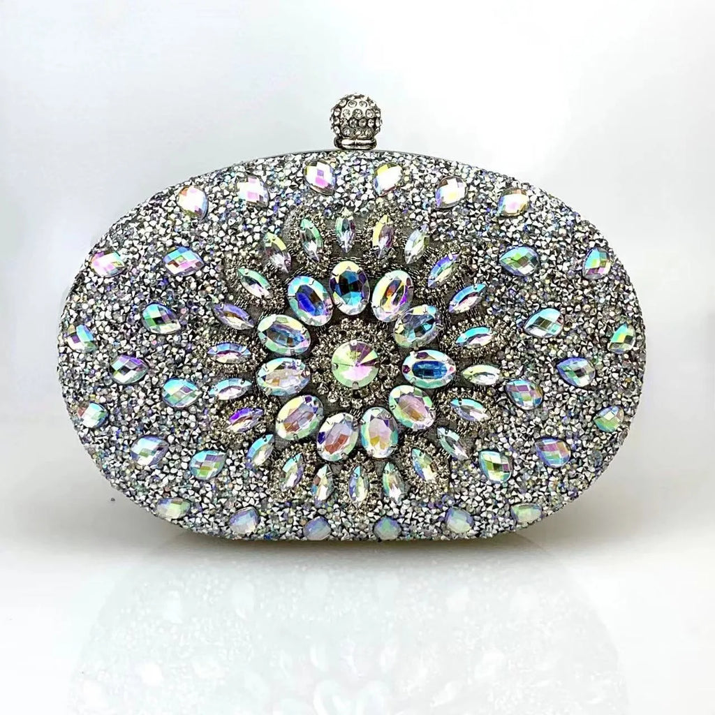 Flower Rhinestones Evening Bags Metal Prom Clutch Diamonds Clutch with Chain Shoulder Handbags Wedding Female Dress Purse Gift