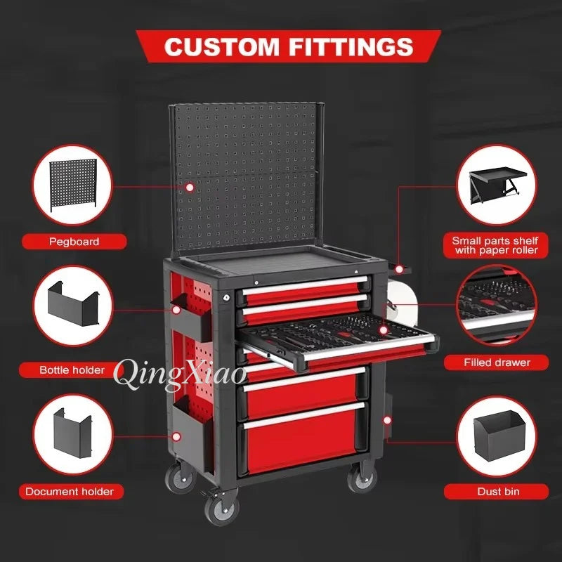7 Drawer Workshop Garage Cart Trolley Toolbox Cabinet With Handle And Wheel Large Storage Space Sturdy Structure Flexible Design