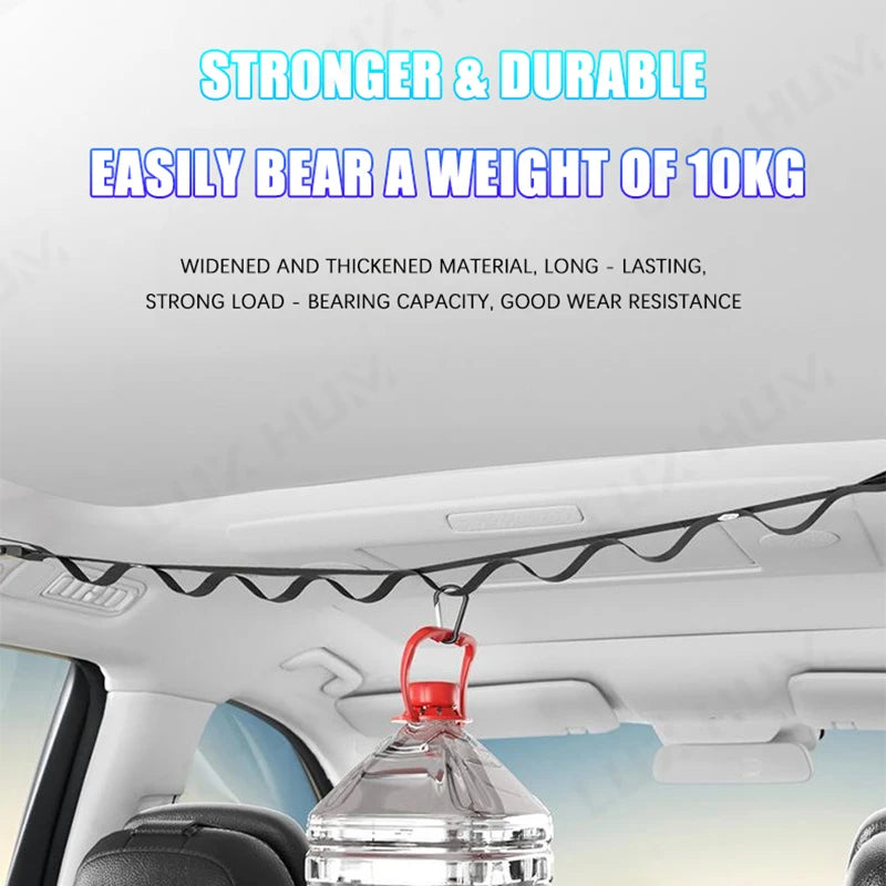 Portable Car Clothes Hanging Rope Multi-Functional Auto Interior Clothesline Organizer for Camping Travel Large Load-Bearing