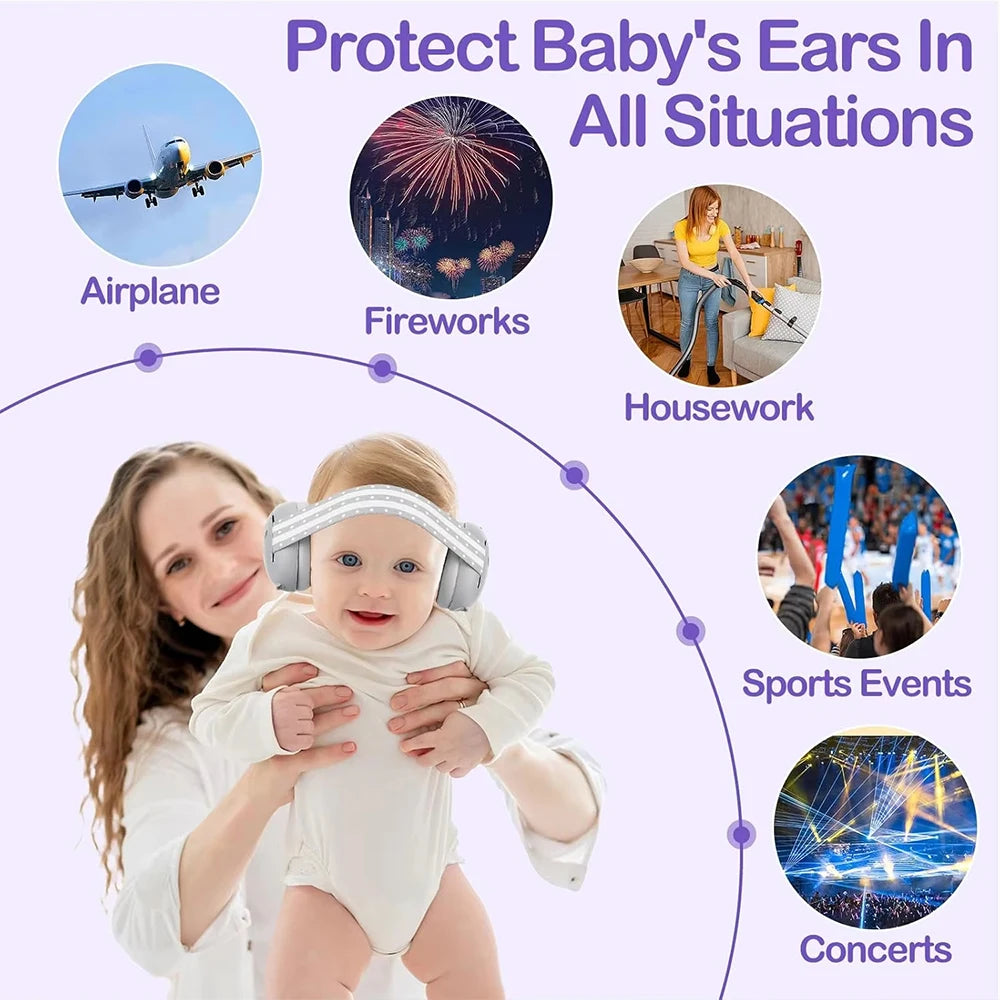 YHKEMA Baby Noise Cancelling Headphones Ear Protection Earmuffs for Infants with Elastic Headband Airplane Travel Baby