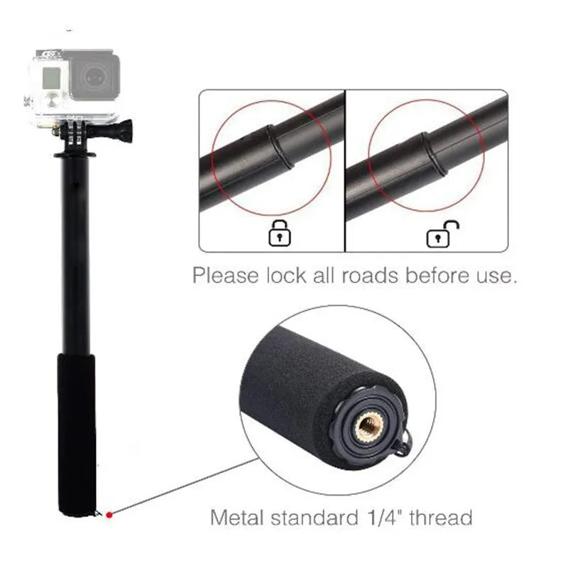 Monopod Selfie Stick for Gopro Stick Extendable Baton Selfie Waterproof Handheld Sticks Mount for GoPro Hero 13 5 Xiaoyi 4K DJI