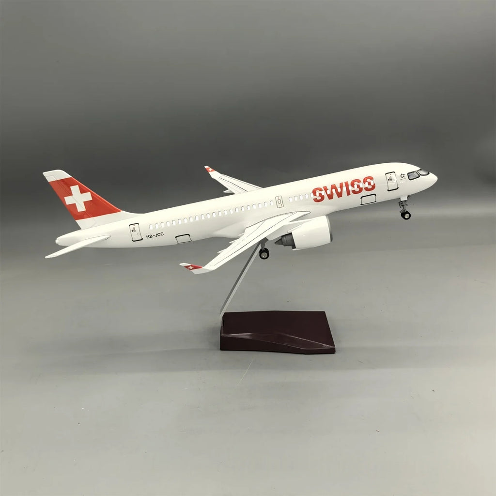 A220-300 Swiss Airways 38cm Resin Aircraft Model With Lights And Wheel Scale Airplane Diecast Aviation Enthusiast Assemble Gift