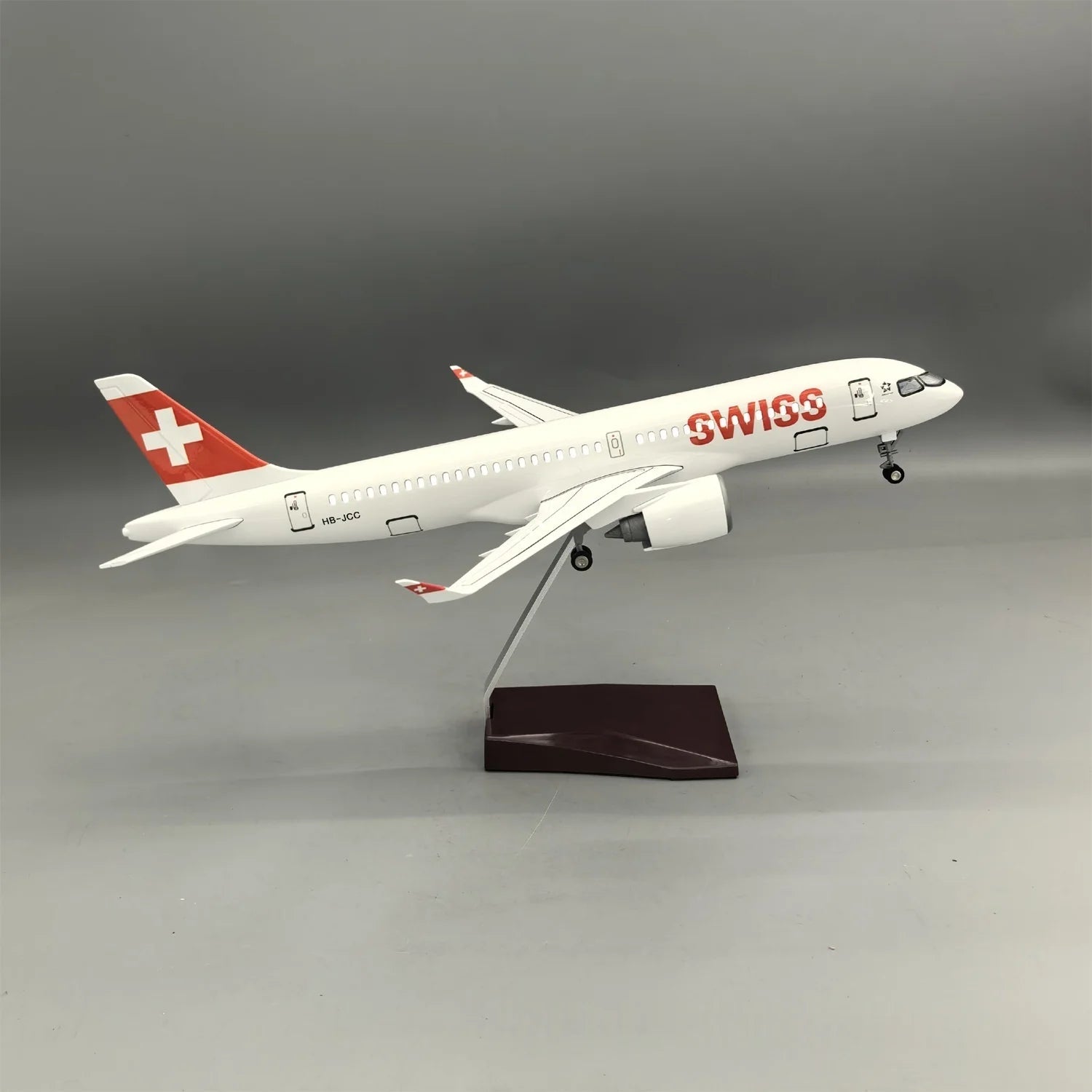 A220-300 Swiss Airways 38cm Resin Aircraft Model With Lights And Wheel Scale Airplane Diecast Aviation Enthusiast Assemble Gift