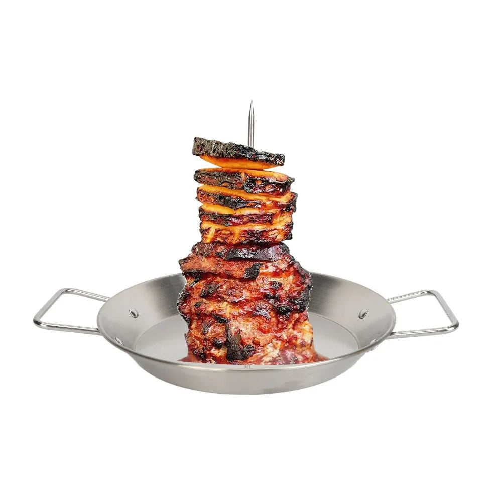 Stainless Steel Vertical Skewer Set Silver Polished Finish Shawarma Spit Stand Detachable Spikes Dual Handles Al Pastor Skewer