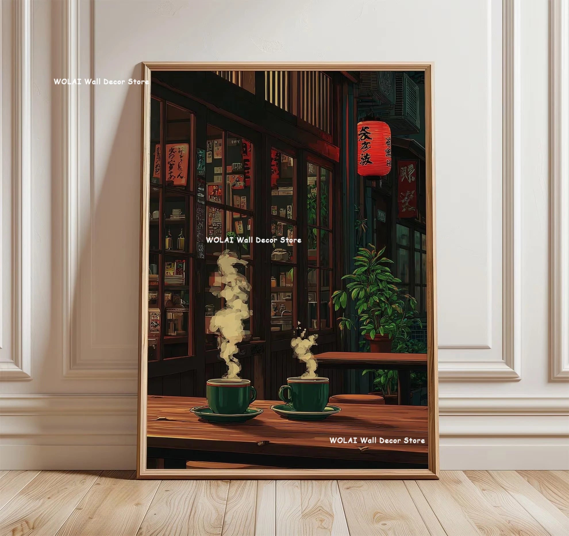 Anime Cafe Shop and Bicycle Canvas Poster Ghibli Work Anime Style Street Cafe Scene Wall Art Printing for Living Room Home Decor