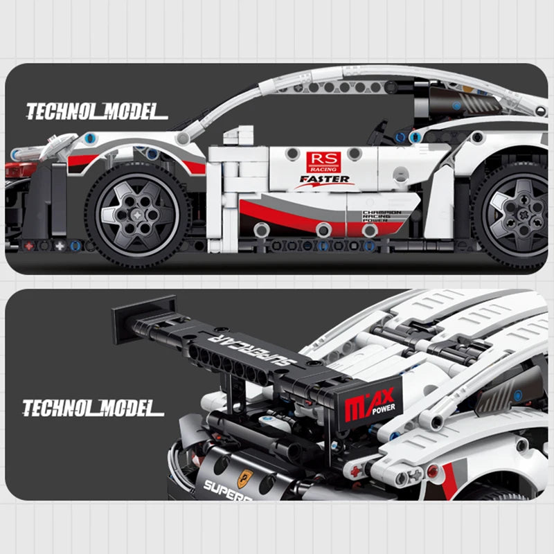 1131PCS Racing Car Model Building Blocks Toys White Sport Car Small Particle Assembly Bricks Sets Collection Creative Gifts