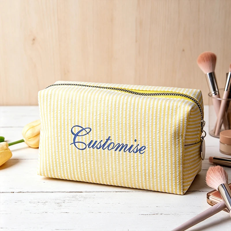 Customised Embroidery/Standard Style 2 Options, Striped Bubble Yarn Clutch, Makeup Bag, Back-to-School Season, Great Gift!
