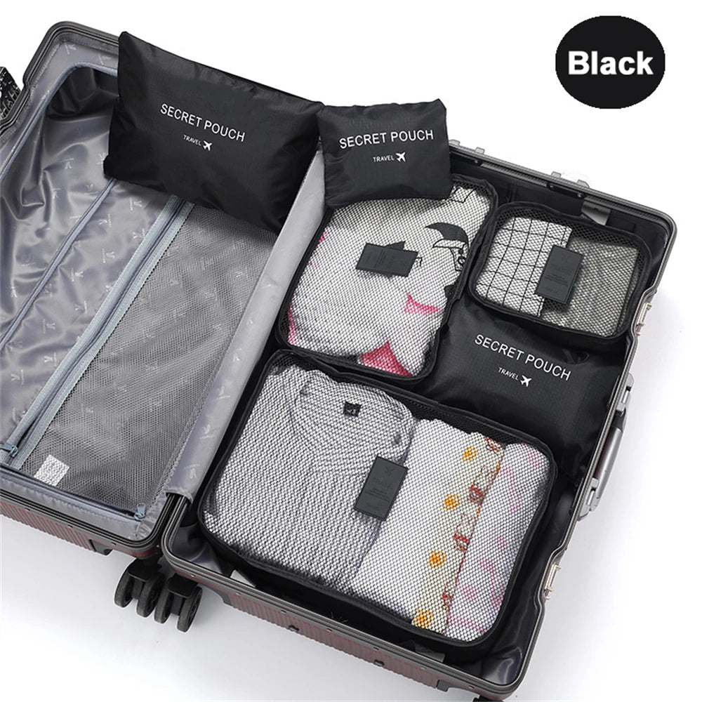 6pcs/Set Travel Storage Bag Portable Large Capacity Luggage Clothes Sorting Organizer Set Dry And Wet Separate Storage Bag