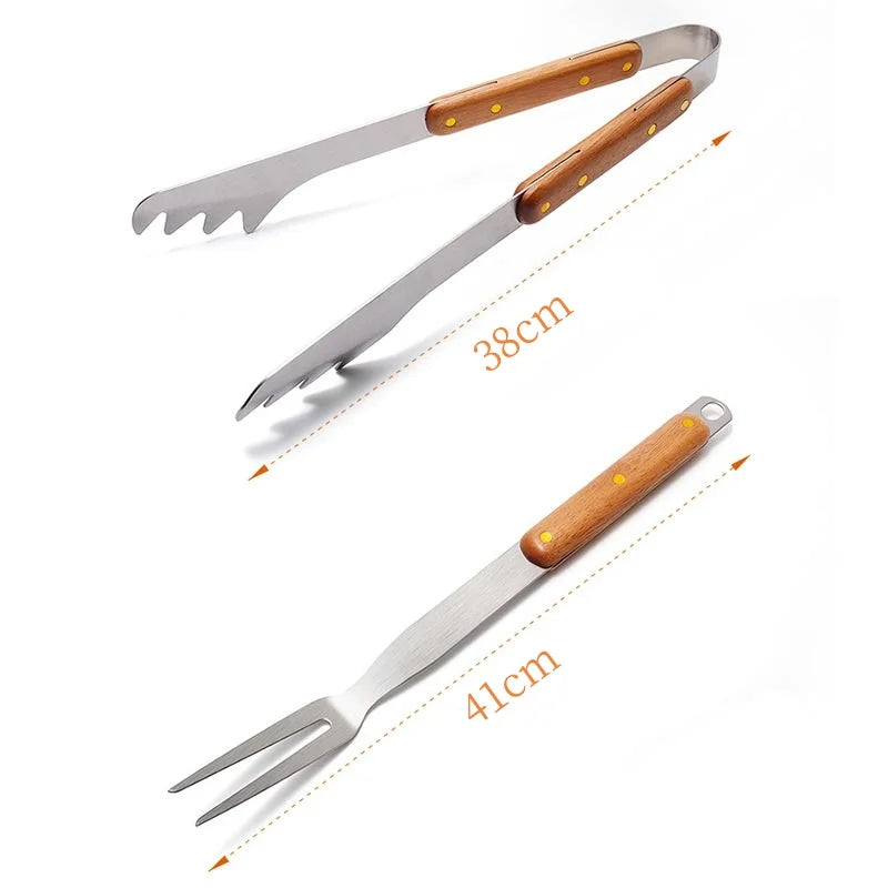 4PCS Sets BBQ Grill Tools Set Stainless Steel Heavy Duty Grilling Accessories Kit Grill Utensils Set Outdoor Camping Grill Tools