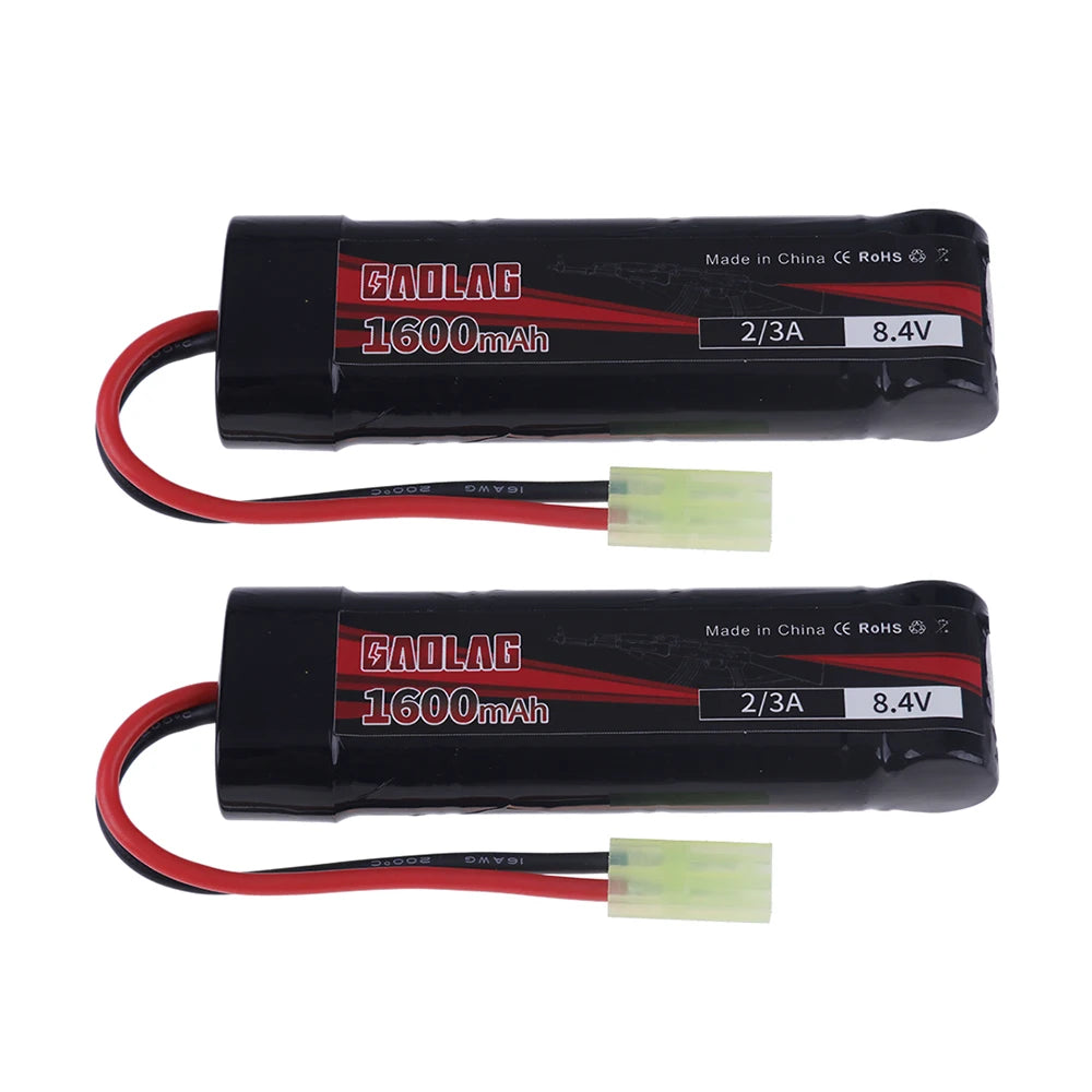 Airsoft Battery 7S 2/3A 8.4V 1600mAh NiMH Flat Battery Pack with Mini Tamiya Connector for MP5, Scar, M249, M240B, M60 Guns