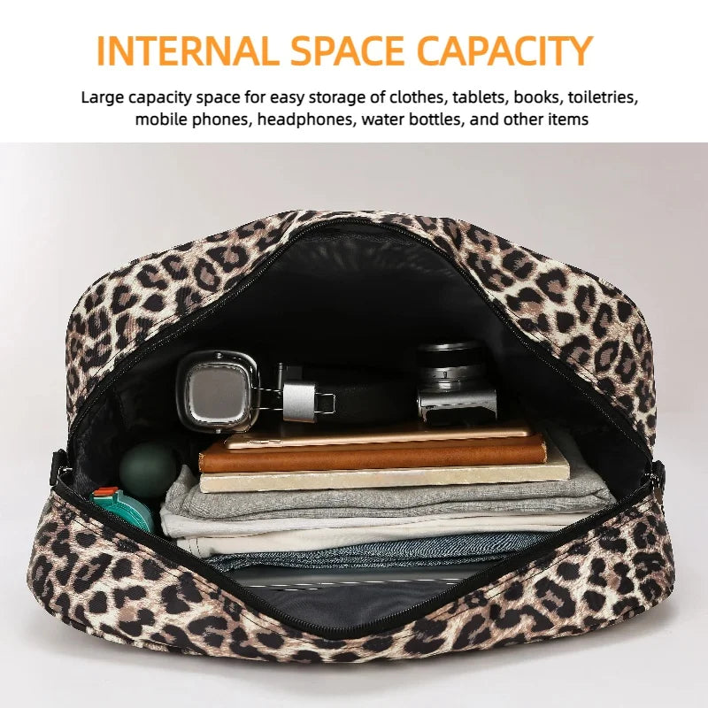 Fashionable Leopard Printing Travel Bag, Large Capacity Sports Gym Tote Bags for Women,Weekend Overnight Duffel Shoulder Bag