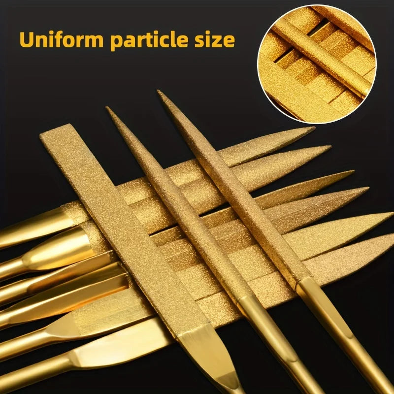 10pcs Diamond Needle Files, Mini Assorted Files Polishing Tools, Mini Files, Alloy Plated Titanium Files Set