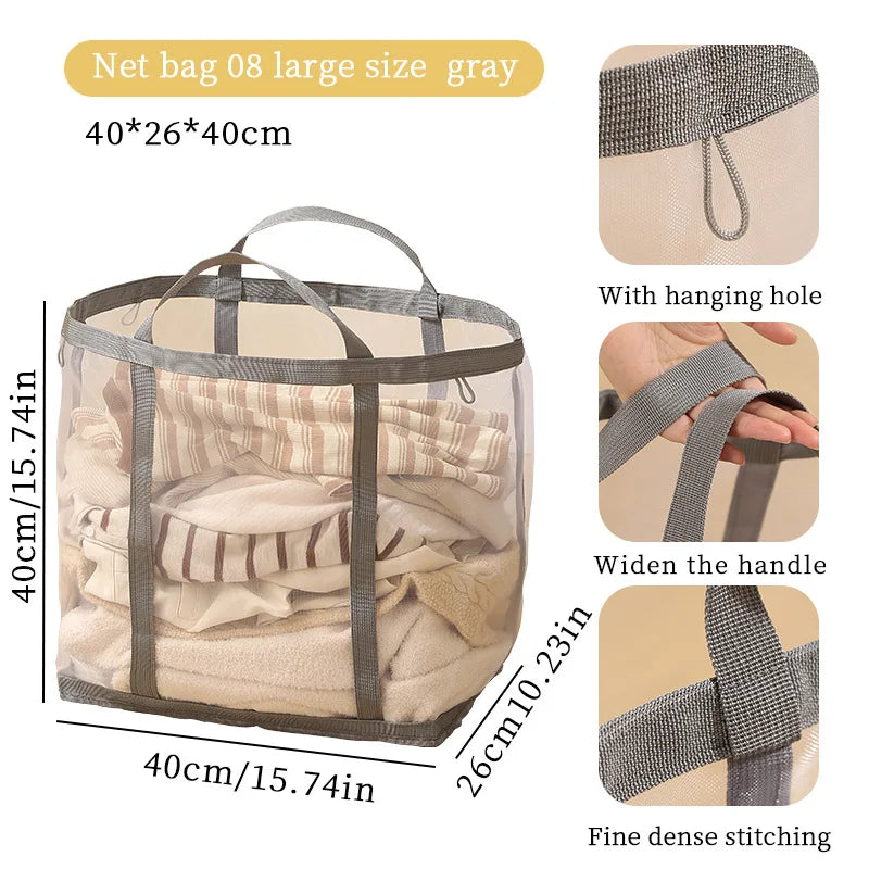 Mesh Laundry Basket Nylon With Handle Breathable Folding Portable Dirty Clothes Underwear Organizer Bags Large Capacity Storage