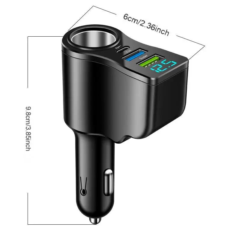 4 in 1 Car Charger Adapter 66W PD Fast Charging USB C Car Charger Cigarette Lighter Splitter with Digital Display