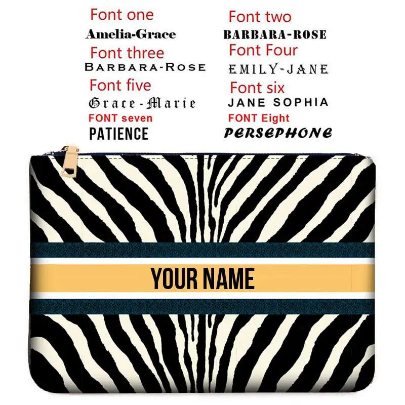 Graceful Customizable Name Women's Canvas Clutch Makeup Bag Purse Party Weekend Vacation Travel Cosmetic Bag Mobile Pouch Wallet