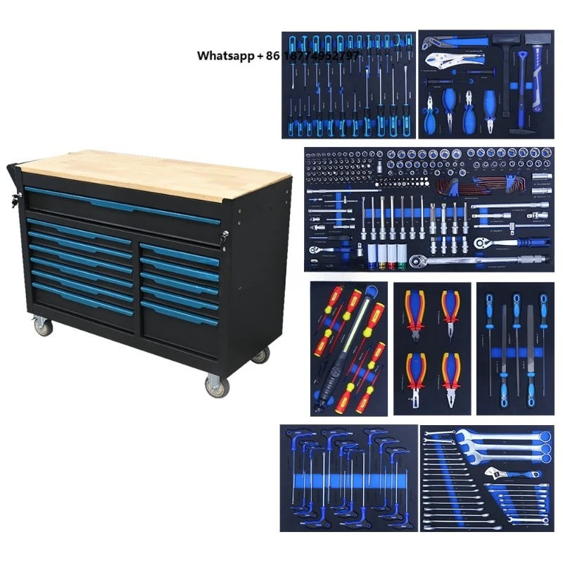 Tool Sets Cart 12-Drawers Auto Repair 287Pcs OEM Tool Kits Garage Workshop Professional Drawer Cabinet EVA Foam Garage Tool Kits