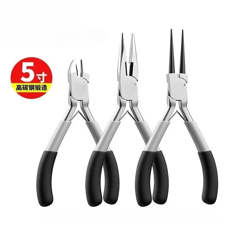 Mini Pointed Flat Mouth Extended Needle Nose Pliers Set with Oblique Tip for Wire Binding and Jewelry Making Tools