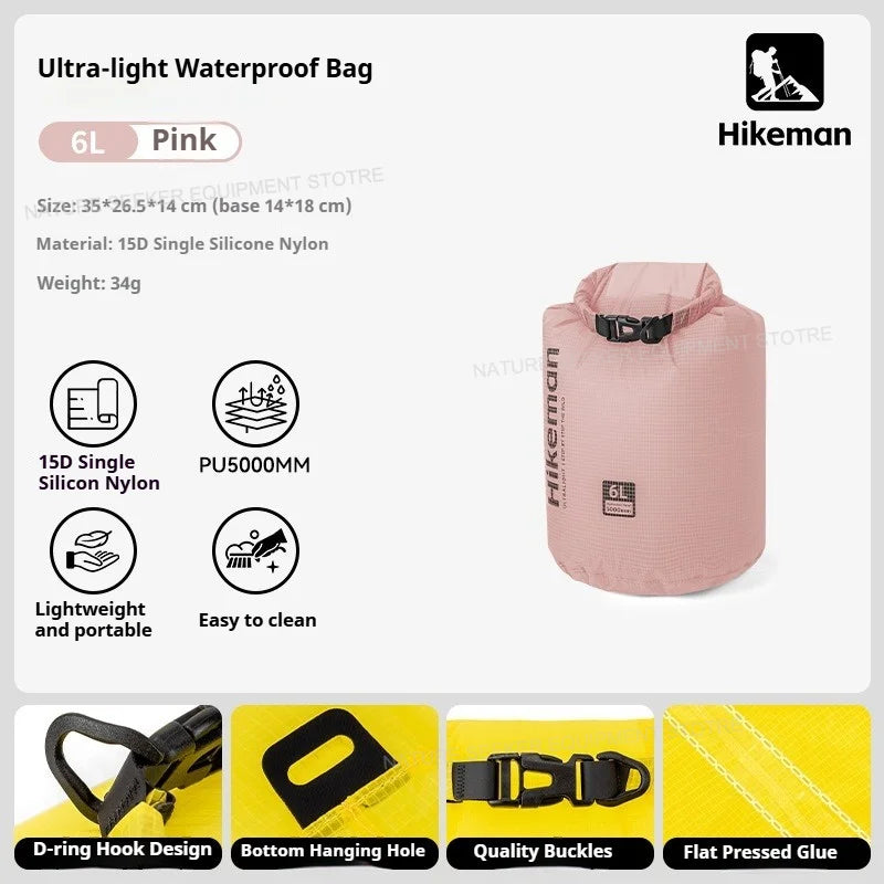 HIKEMAN Ultralight Storage Bag Silicon Coated Waterproof Bag Camping Clothing Stuff Sack Outdoor Compression Bag