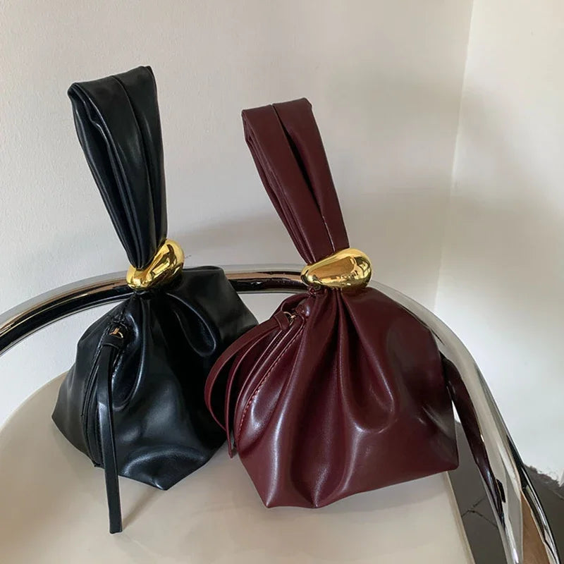 NamcheBarwa Design Mini Pu Leather Dumpling Niche Clutch Bags for Women Fashion Knotted Female Retro Shoulder Bag Wrist Handbags