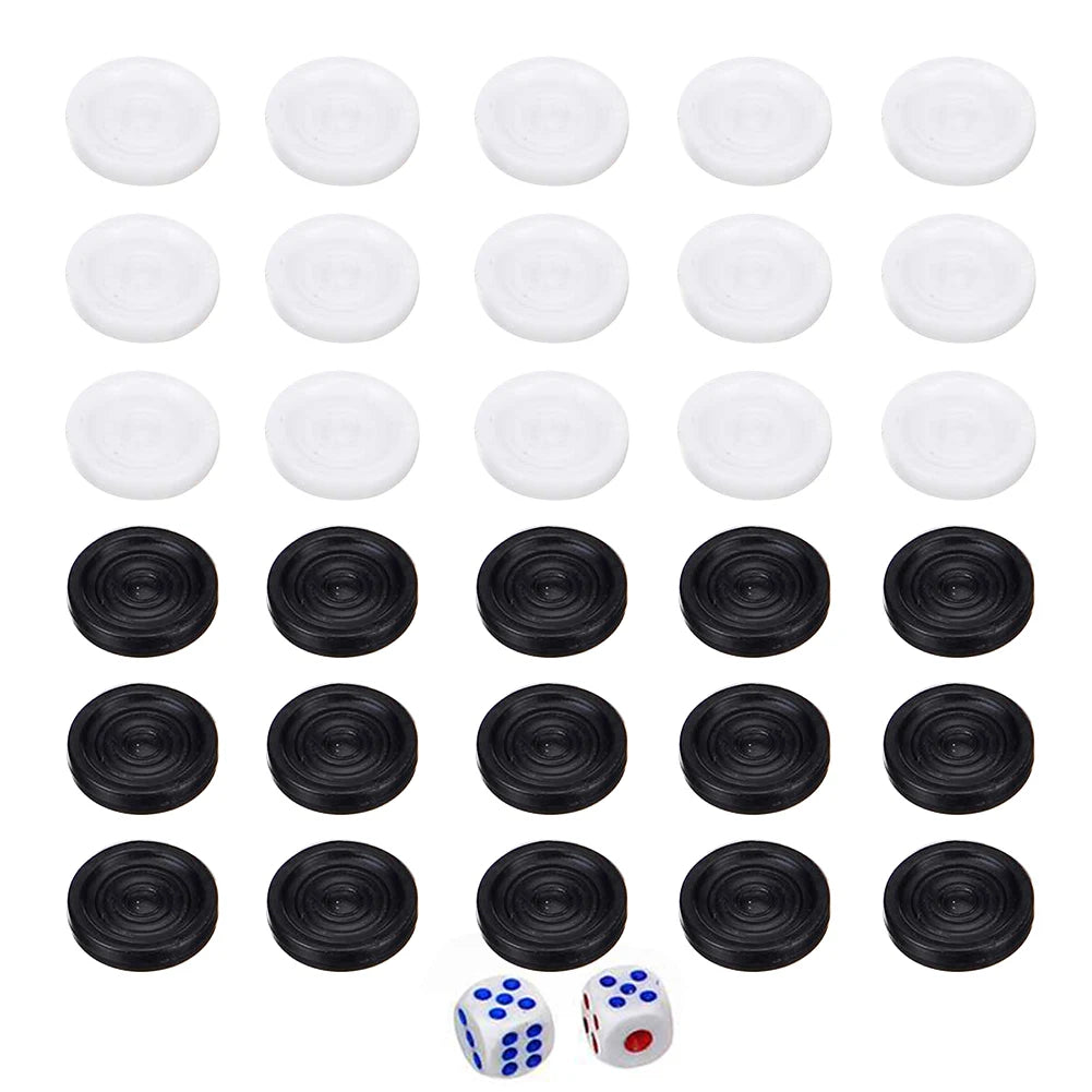 30pcs Wear-resistant Plastic Pieces Checkers Backgammon Chess Pieces with 2 Dice Board Game Adults Kids  for Home