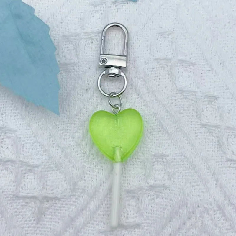 9pcs Sweet simulation color translucent resin heart-shaped lollipop keychain candy pendant bag accessories for daily girls