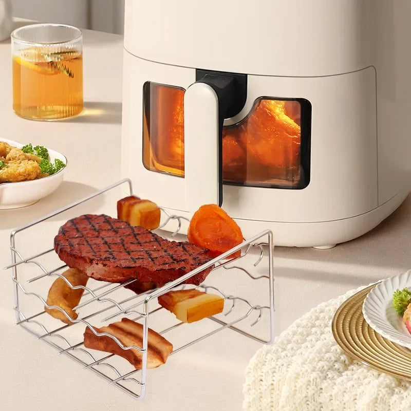 Stainless Steel Roasting Rack Air Fryer Special Grill BBQ Hanging Skewers Rack Reusable Baking Stick Needle Kebab Cooking Tools