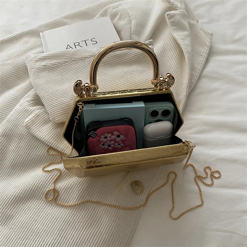 Women's Handbag Bags for Women 2026 Fashion Clutches Gold  Geometric Mini Box Party Evening Purse Crossbody Shoulder Bag