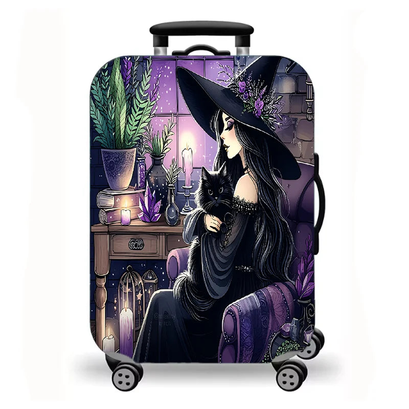 Luggage Cover, Halloween Pumpkin Witch Castle Print Stretch Suitcase Protector, Washable Anti-Scratch Travel Baggage Cover