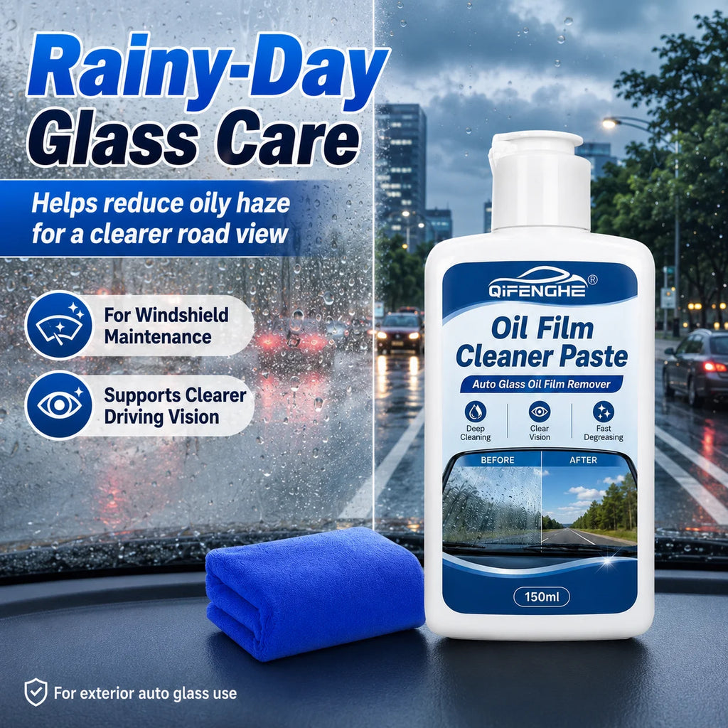 Car Windshield Oil Film Cleaner Paste 150ml QIFENGHE Auto Glass Oil Film Remover Deep Degreasing Clear View with Cleaning Towel