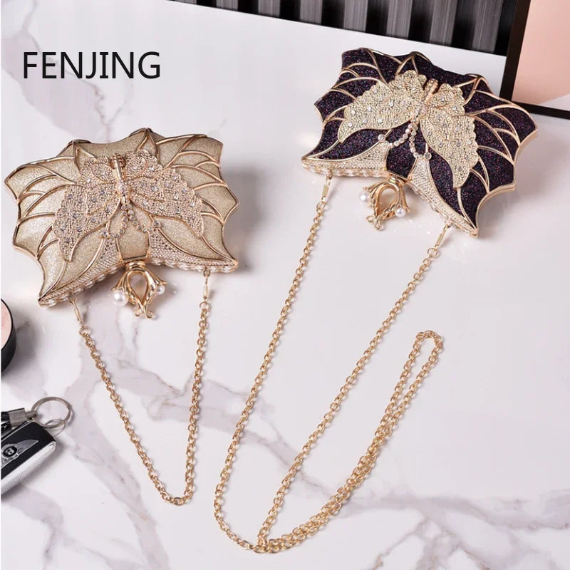 Fashion Luxury Evening Bags Hollow Butterfly Party Bag Bridal Wedding Diamond Clutch Elegant Banquet Handbags Dinner Purse Sac